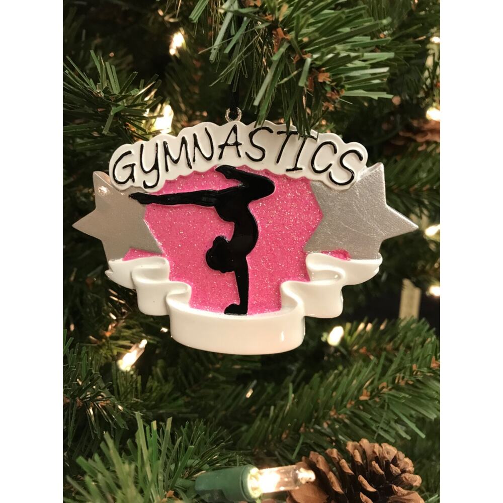 Girls Gymnastics Ornament Glittering Pink Christmas Tree Sports Athletic